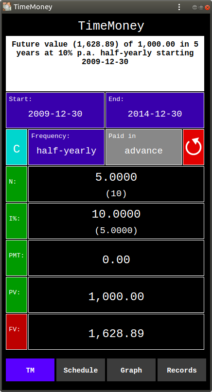 Computation of Growth of 1,000.00 at 10% p.a. compounded half-yearly